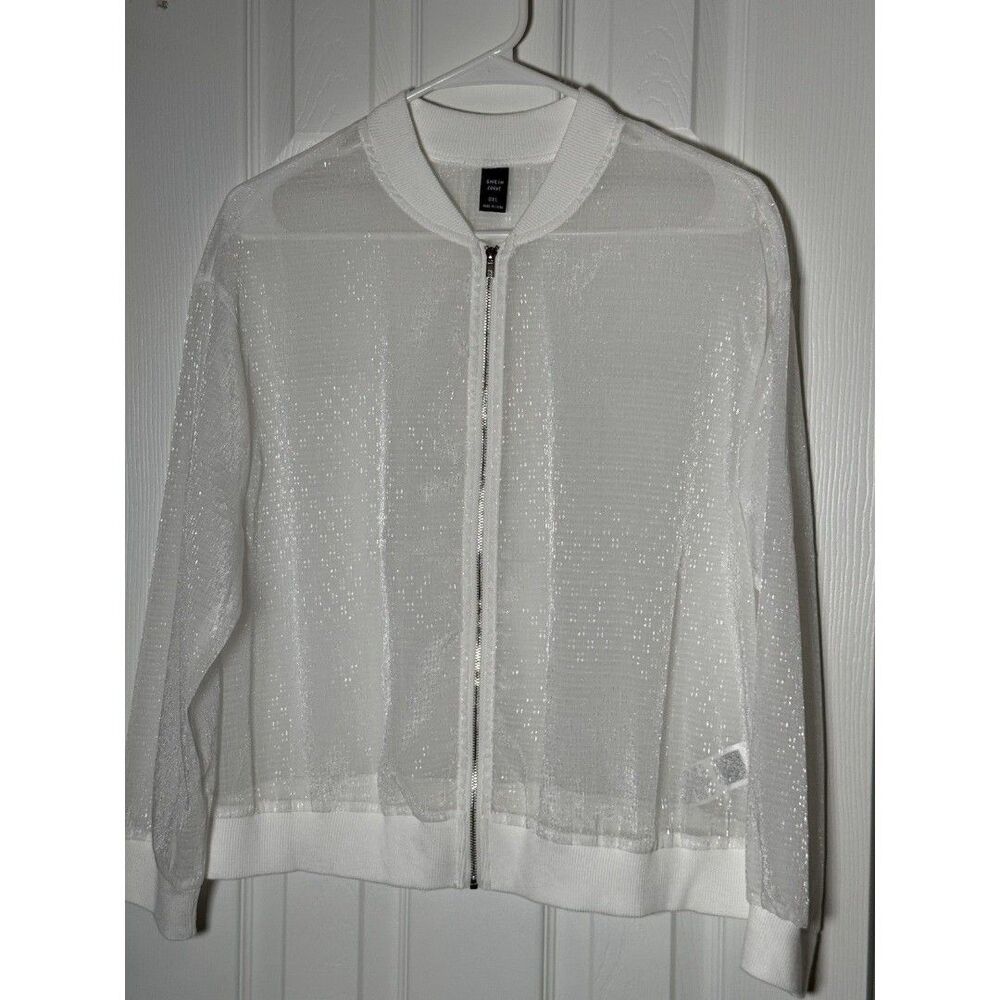 SHEIN Curve White Sheer Zip Up Bomber Jacket Womens 0X New Without Tags